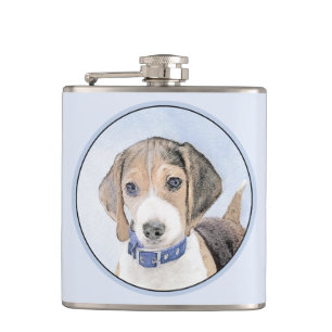 Beagle Painting - Cute Original Dog Art Hip Flask