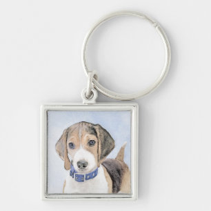 Beagle Painting - Cute Original Dog Art Key Ring