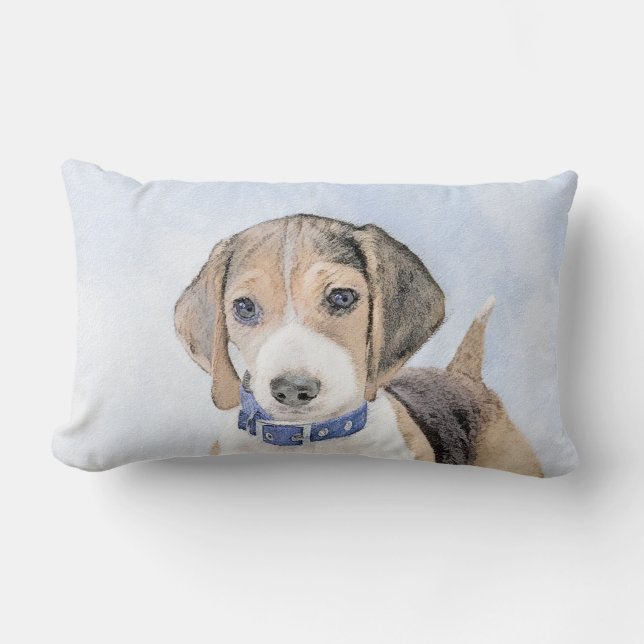 Beagle Painting - Cute Original Dog Art Lumbar Cushion (Front)