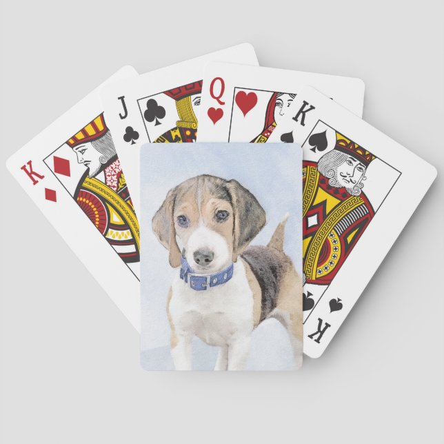 Beagle Painting - Cute Original Dog Art Playing Cards (Back)