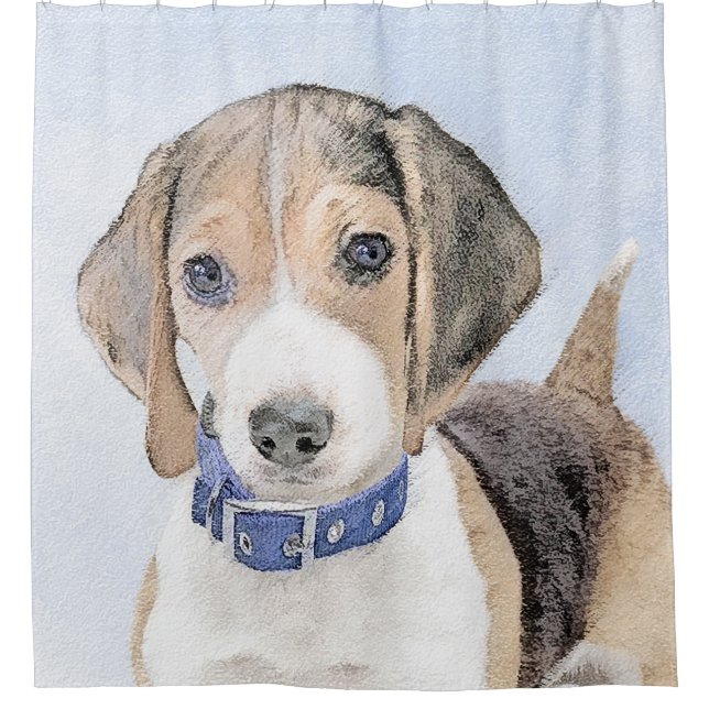 Beagle Painting - Cute Original Dog Art Shower Curtain (Front)