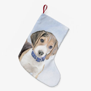 Beagle Painting - Cute Original Dog Art Small Christmas Stocking