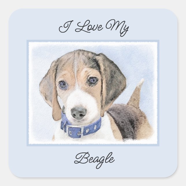 Beagle Painting - Cute Original Dog Art Square Sticker (Front)