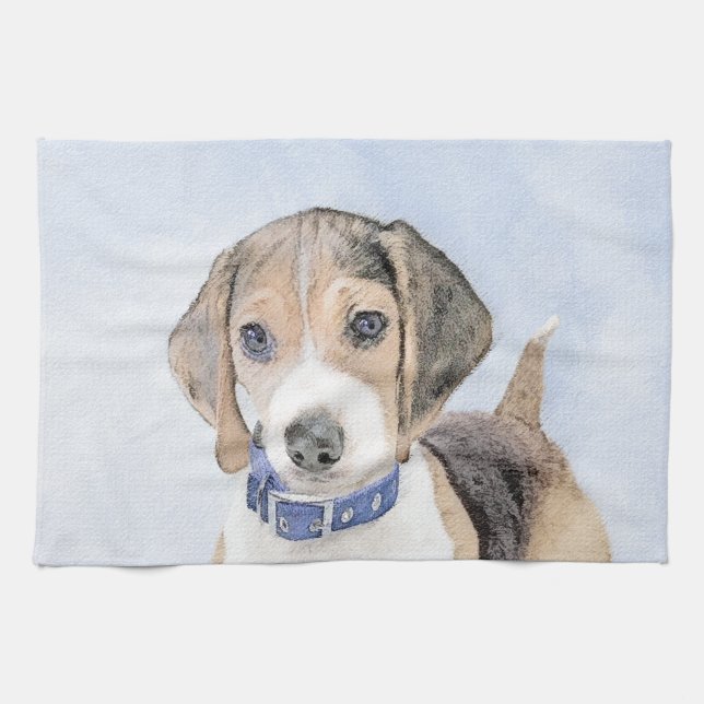 Beagle Painting - Cute Original Dog Art Tea Towel (Horizontal)