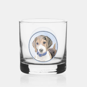 Beagle Painting - Cute Original Dog Art Whiskey Glass