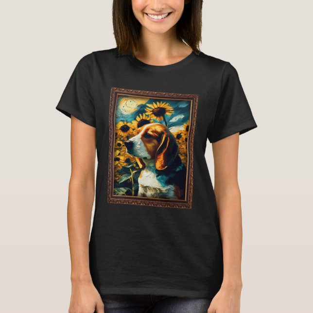 Beagle Painting Sunflower Flower Mom Women Floral  T-Shirt (Front)