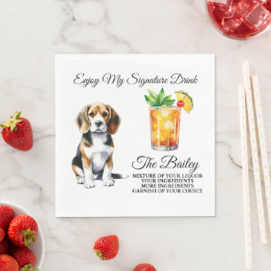 Beagle Personalised Signature Drink Wedding Napkin