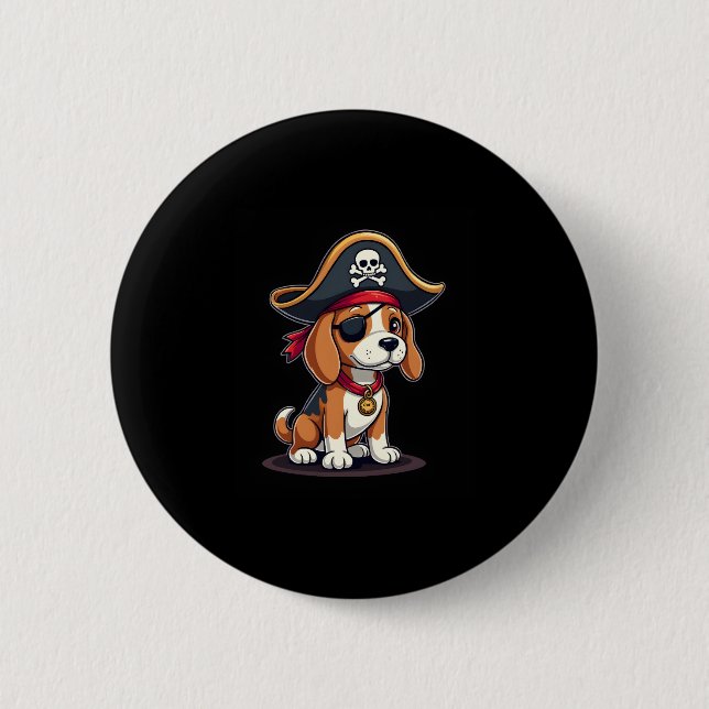 Beagle Pirate Costume Jolly Roger Flag Skull Cross 6 Cm Round Badge (Front)
