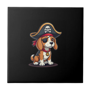 Beagle Pirate Costume Jolly Roger Flag Skull Cross Ceramic Tile