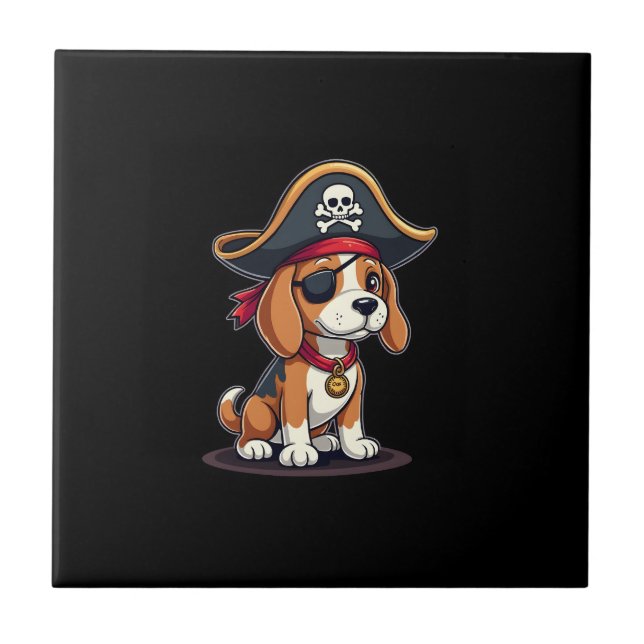 Beagle Pirate Costume Jolly Roger Flag Skull Cross Ceramic Tile (Front)