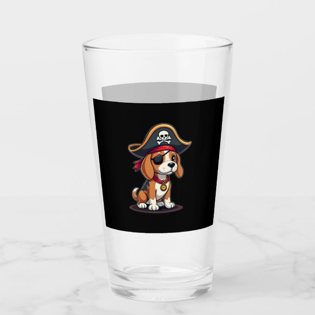 Beagle Pirate Costume Jolly Roger Flag Skull Cross Glass (Front)