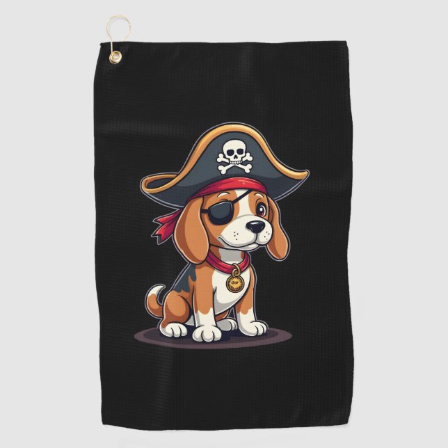 Beagle Pirate Costume Jolly Roger Flag Skull Cross Golf Towel (Front)