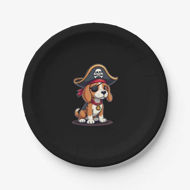 Beagle Pirate Costume Jolly Roger Flag Skull Cross Paper Plate (Front)