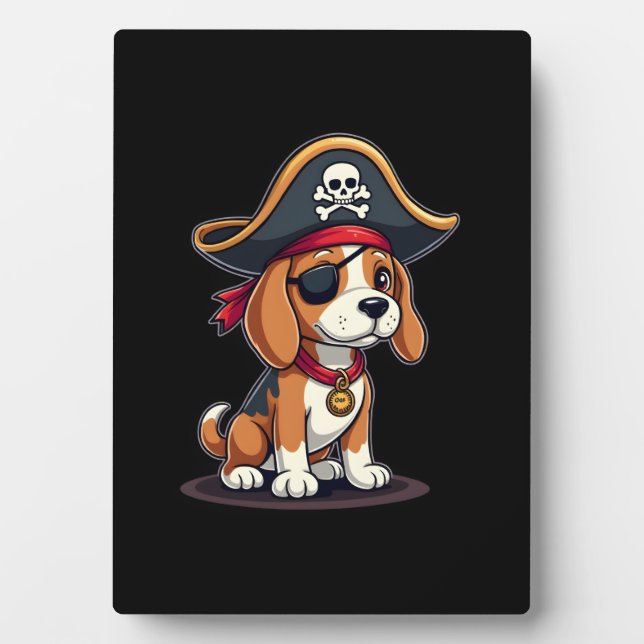 Beagle Pirate Costume Jolly Roger Flag Skull Cross Plaque (Front)