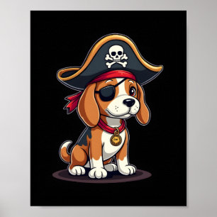 Beagle Pirate Costume Jolly Roger Flag Skull Cross Poster