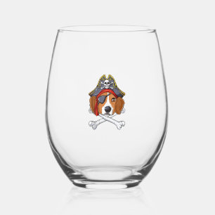 Beagle Pirate Costume Jolly Roger Flag Skull Cross Stemless Wine Glass