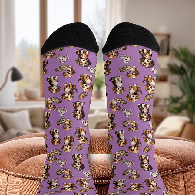 Beagle Playful Puppies Orchid Socks (Beagle Playful Puppies Orchid Socks)