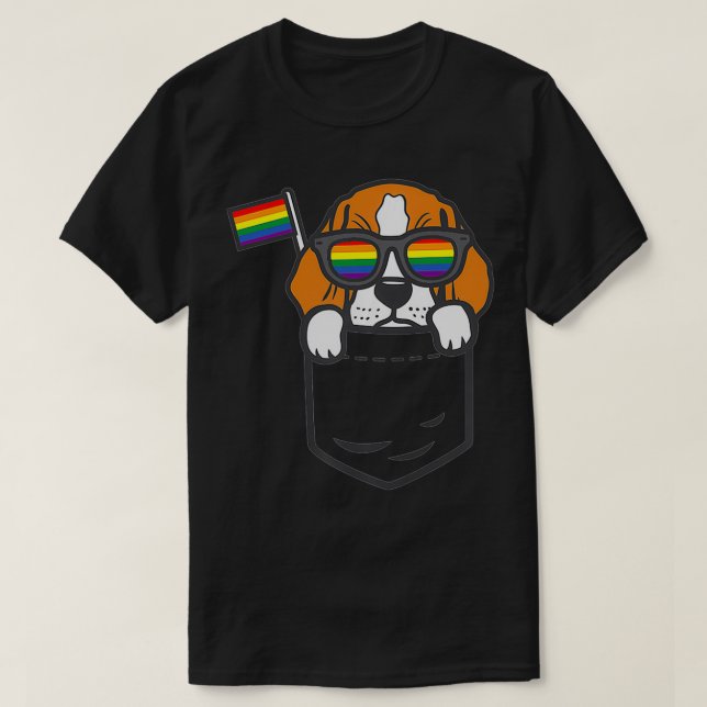 Beagle Pocket Dog LGBTQ Rainbow Flag Gay Pride All T-Shirt (Design Front)