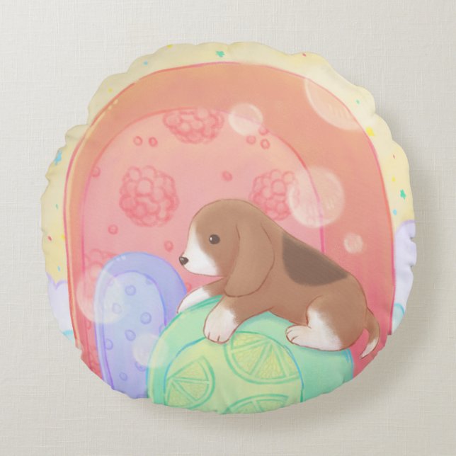 Beagle & Popsicles Round Cushion (Front)