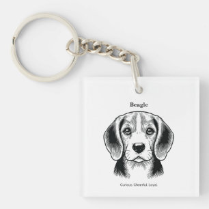 Beagle Portrait Black Line Illustration Key Ring