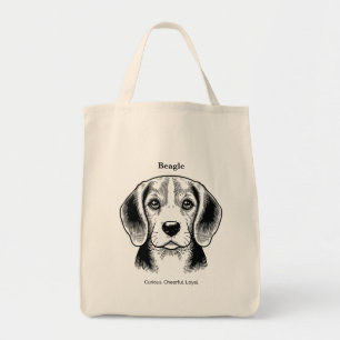 Beagle Portrait Black Line Illustration Tote Bag