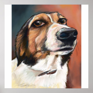 Beagle Portrait Coloured Pencil Drawing Poster