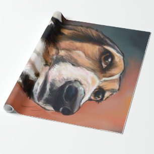 Beagle Portrait   Coloured Pencil Drawing Wrapping Paper