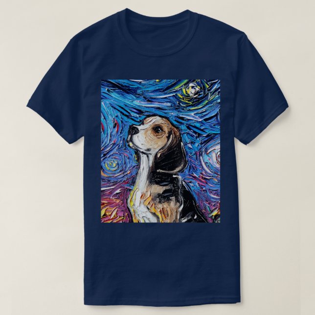 Beagle Portrait Starry Night Dog Cute Animal Art b T-Shirt (Design Front)
