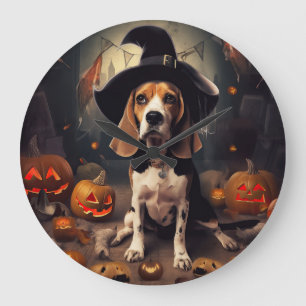 Beagle Pumpkins Halloween Scary Large Clock