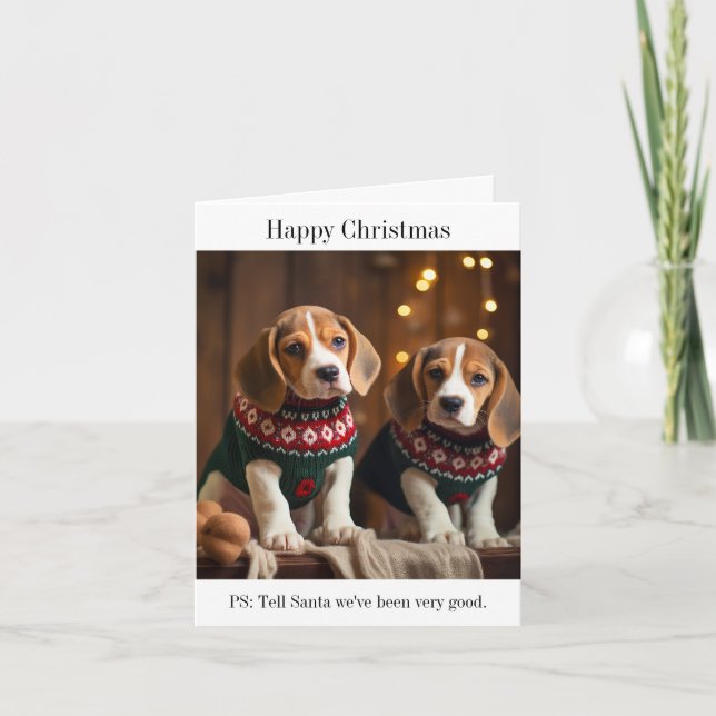 Beagle Puppies Happy Christmas Card (Front)