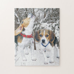 Beagle Puppies in the Snowy Woods Jigsaw Puzzle