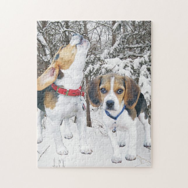 Beagle Puppies in the Snowy Woods Jigsaw Puzzle (Vertical)
