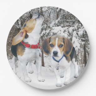Beagle Puppies in the Snowy Woods Paper Plate