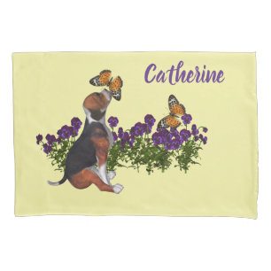 Beagle Puppy And Butterflies Personalised Animal  Pillowcase