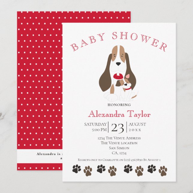 Beagle Puppy And Mum Baby Shower Personalised Invitation (Front/Back)