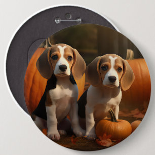 Beagle Puppy Autumn Delight Pumpkin  6 Cm Round Badge