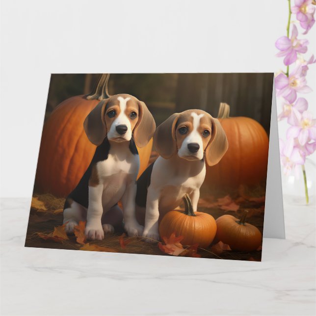 Beagle Puppy Autumn Delight Pumpkin  Card (Orchid)