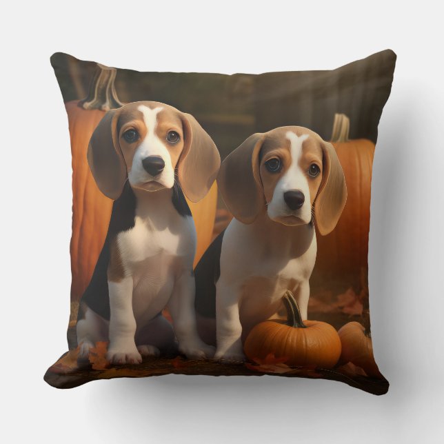 Beagle Puppy Autumn Delight Pumpkin  Cushion (Front)