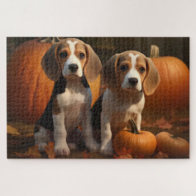 Beagle Puppy Autumn Delight Pumpkin  Jigsaw Puzzle (Horizontal)