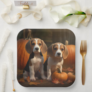 Beagle Puppy Autumn Delight Pumpkin  Paper Plate