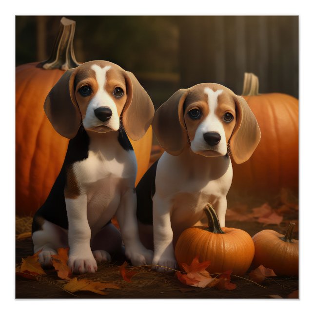 Beagle Puppy Autumn Delight Pumpkin  Poster (Front)