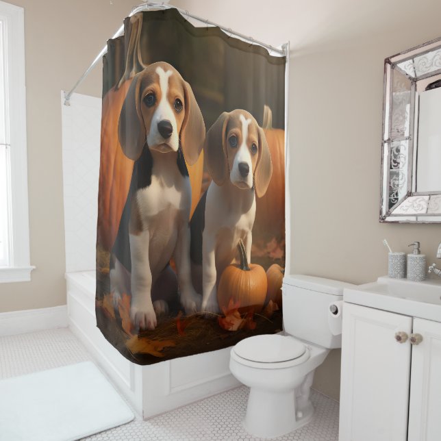 Beagle Puppy Autumn Delight Pumpkin  Shower Curtain (In Situ)