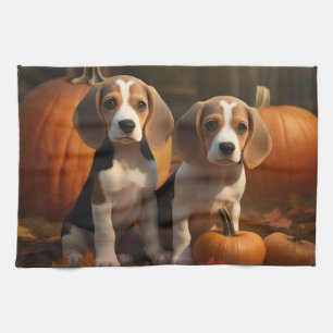 Beagle Puppy Autumn Delight Pumpkin  Tea Towel
