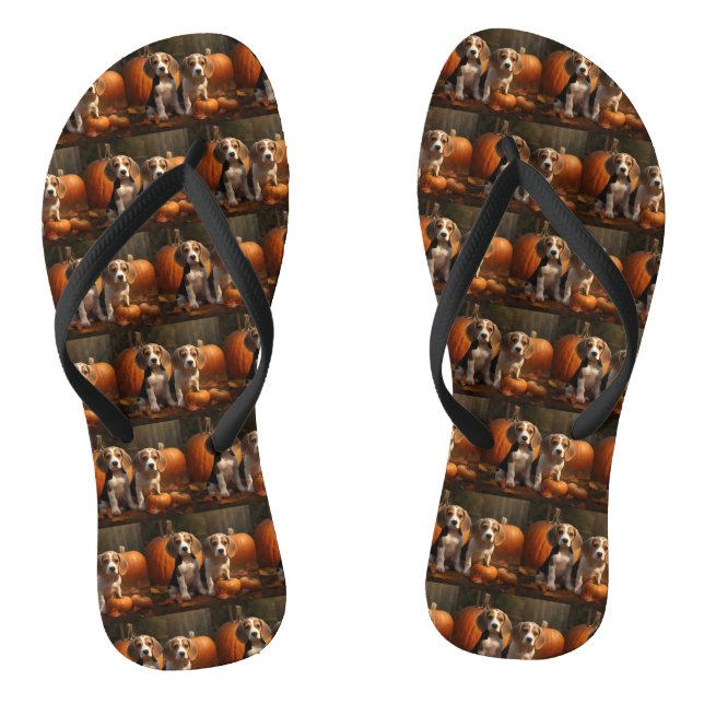 Beagle Puppy Autumn Delight Pumpkin  Thongs (Footbed)