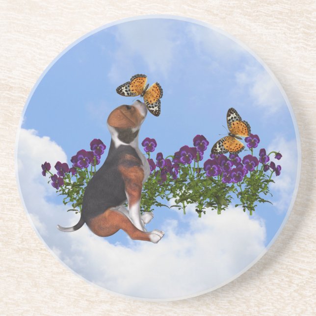 Beagle Puppy Butterflies Animal Coaster (Front)