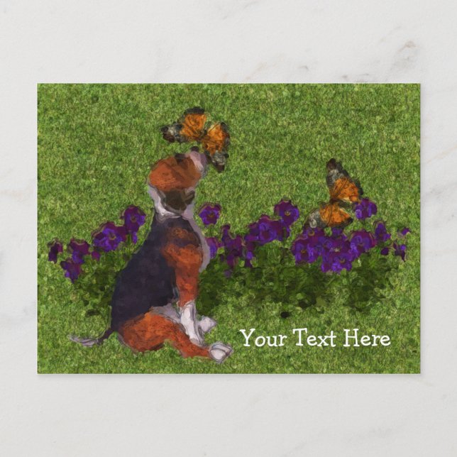 Beagle Puppy Butterflies Customisable Postcard (Front)