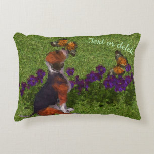 Beagle Puppy Butterflies Dog Art Personalised Decorative Cushion