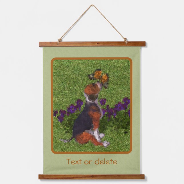Beagle Puppy Butterflies Dog Art Personalised   Hanging Tapestry (Front)