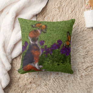 Beagle Puppy Butterflies Flowers Dog Art Cushion