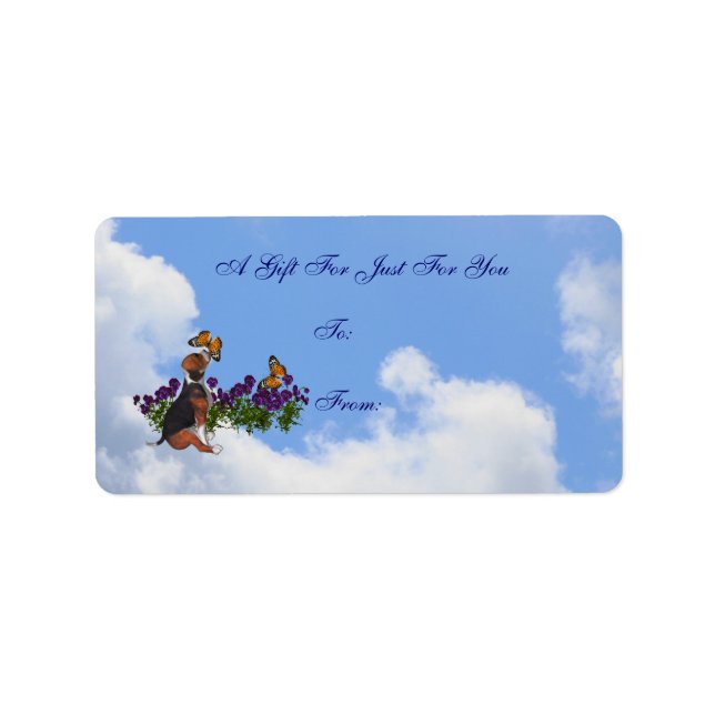 Beagle Puppy Butterflies Flowers Gift Tag (Front)